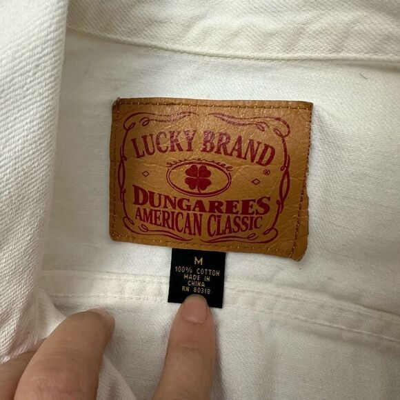 LUCKY BRAND‎ Women’s Button Down White Denim Jacket Cropped size Medium - Picture 5 of 8